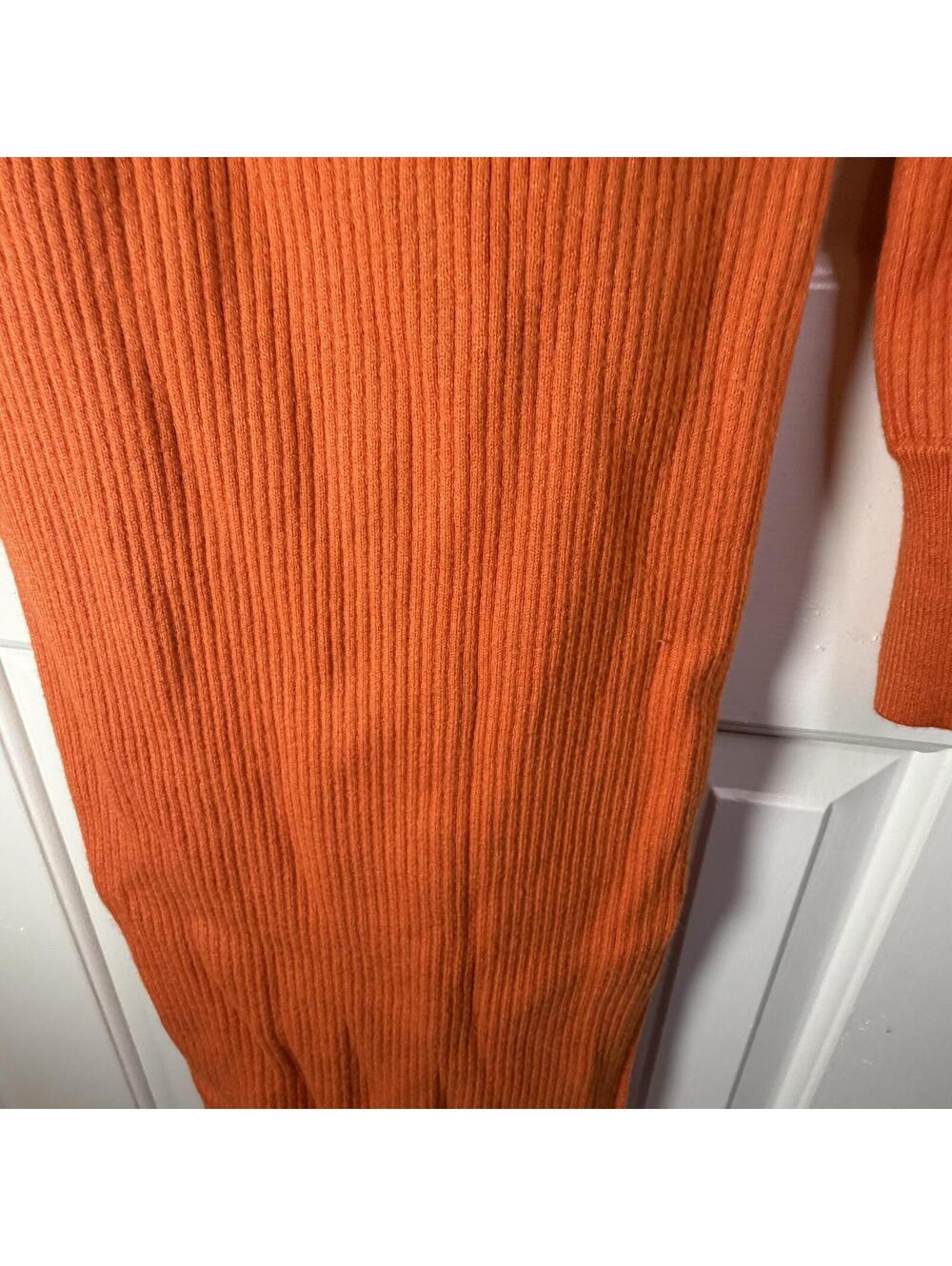 House of Harlow Orange Knit Sweater Bodycon Midi Dress M Puff Sleeve - Picture 5 of 8